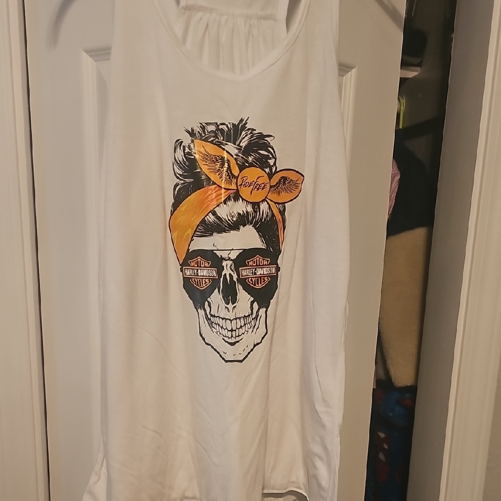 Bella Canvas White Tank Top with Skull and Orange Bandana